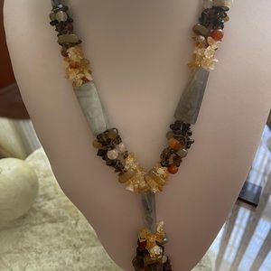 Boho agate/citrine long necklace 22” with extension 4,5”